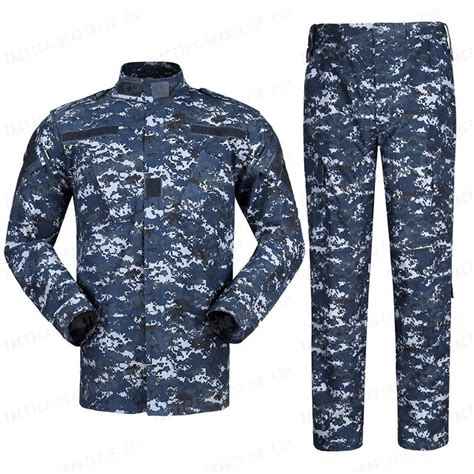 blue digital camo uniform.